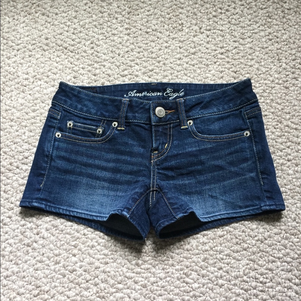 American Eagle Womens Dark Wash Low Rise Denim Shorts Stretch‎ Size 0